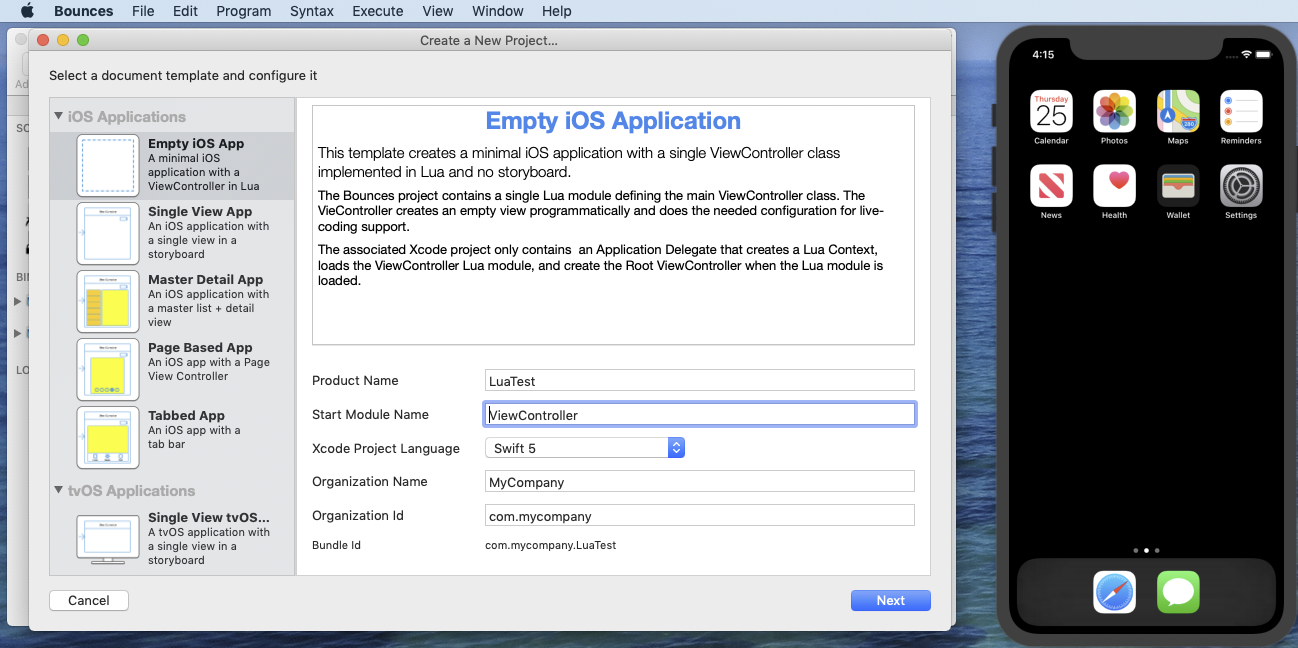 New Project From Template window