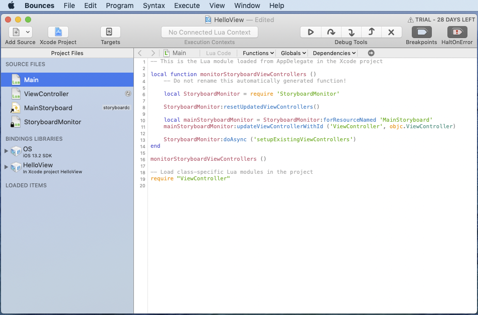 Bounces project window